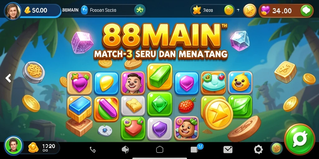 Tampilan gameplay seru Match-3 dalam 88MAIN yang memikat.