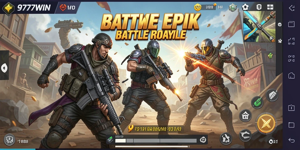 Tangkapan layar menunjukkan aksi intens dalam permainan Battle Royale 9777WIN.