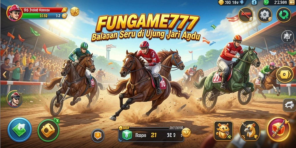 Tampilan gameplay FUNGAME777 dengan mobil balap yang melaju kencang.