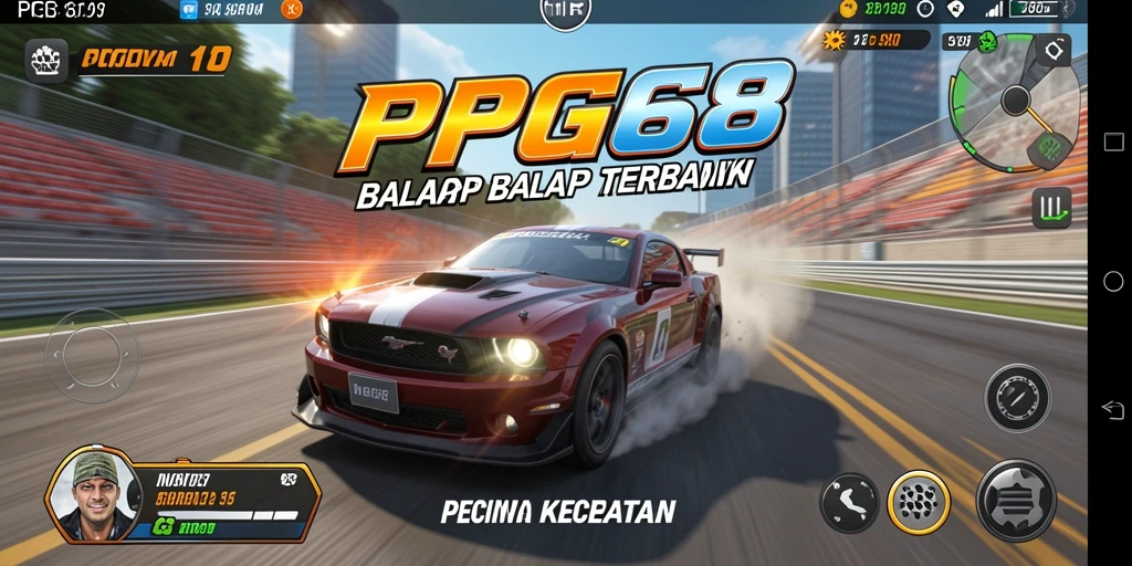 Gameplay intens PGG68 dengan mobil balap yang cepat dan trek menantang.